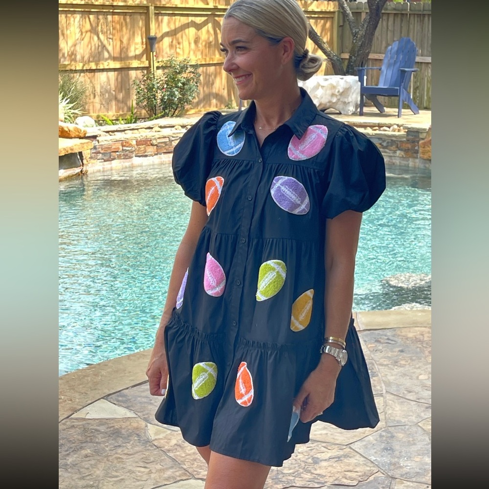 Black Multi Colored Embroidered Football Dress